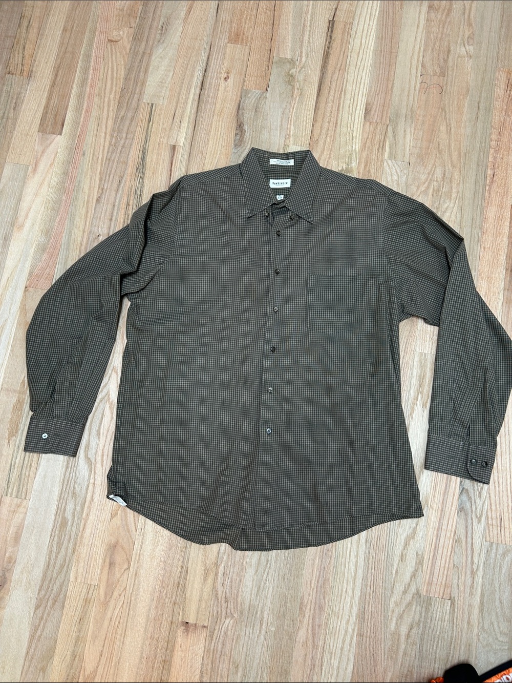 Van Heusen Men's Brown Micro-Check Dress Shirt